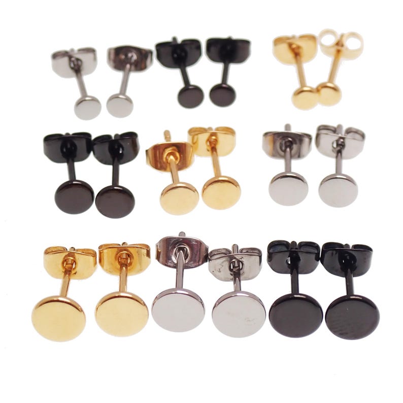 3mm, 4mm, 5mm, Silver, Black, or PVD Gold Implant-grade Titanium flat round disc earring, 100% Hypoallergenic 20g image 2