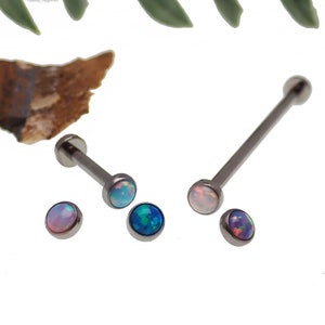 14g Implant titanium Barbell with 4mm Flat opals Internally threaded- Industrial, Nipple, Tongue