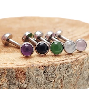 Natural Stone Push Fit Threadless Curve Implant Titanium Barbell
