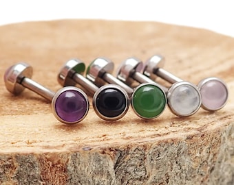 Natural Stone Titanium Curved Barbell: Threadless Push Fit 18g/16g/14g
