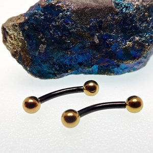 16g 3mm Titanium Black & Gold Curved Barbell Ring ( Daith, Rook, Septum, Cartilage, Snug, Smiley, Eyebrow )