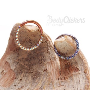 16g AB rainbow CZ Titanium Hinged Segment Ring with Inlaid AB Stones , ,septum,  Daith, helix clicker  tragus 6, 8,10mm