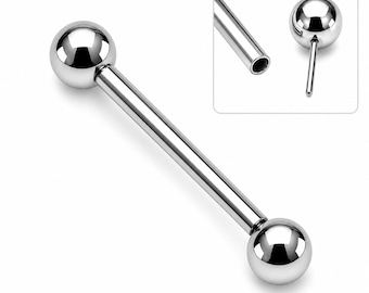 Implant Titanium Ball Push Fit Threadless  barbell,16g, 14g, 12g, both ends remove