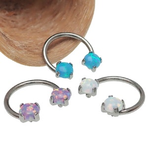 16g Titanium Opal Stone Horseshoe Circular Barbell Ring Daith