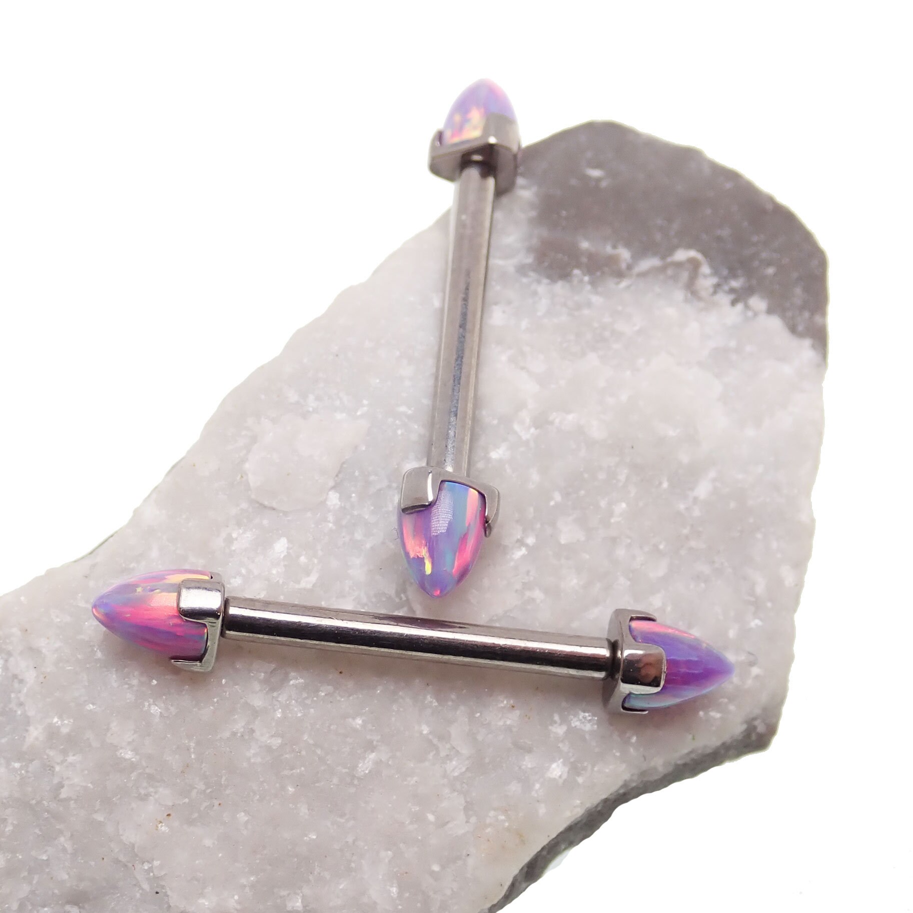 Implant titanium internally threaded spike opal nipple bar rings- 12G 14G Pure titanium fire opal spike cones multi lavender