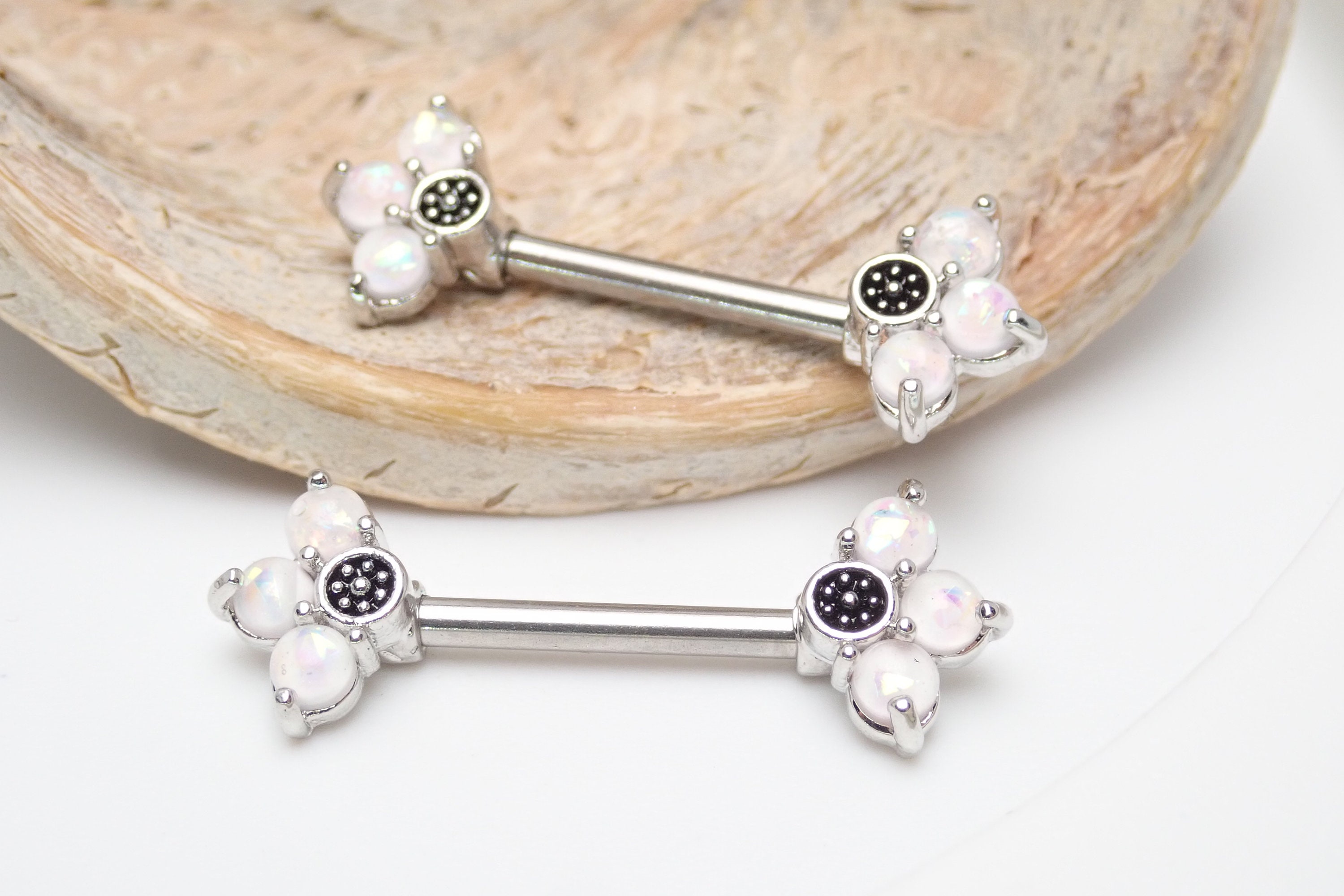 Mystical Flower Nipple Bar with Synthetic Opal