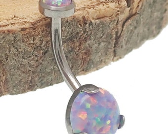 Multi Lavender Round Curved Implant Titanium Belly Bar 14g