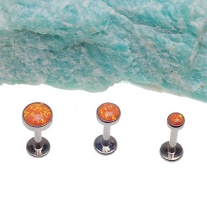 Piercing de espalda plana de titanio con implante de ópalo naranja 18 g, 16 g, 14 g