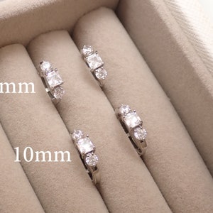 Sterling Silver cute Huggie earrings, 20g hoops with CZ stones. Hinged earrings 8mm and 10mm lobe earrings sold in pairs 925 silver.