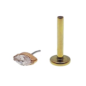 Threadless implant titanium push fit CZ Oval  piercing - with flatback  20g, 18g, 16g, 14g, medusa, tragus, helix, conch, pinner