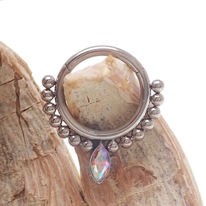 16g RED ab stone teardrop Titanium hinged clicker ring 8mm ,10mm 16g  septum daith titanium  piercing