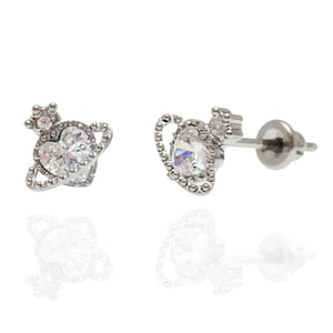 Paar Implant grade Titanium Metall Ohrringe mit CZ Heart Crown Design, 100% hypoallergen, empfindliches Ohr, Eloxierung verfügbar 20g