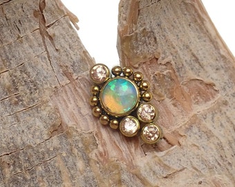 Internally threaded  Fire opal Apple green & champagne Beaded Cluster Implant Titanium Flatback Piercing 18g, 16g, 14g,  implant titanium