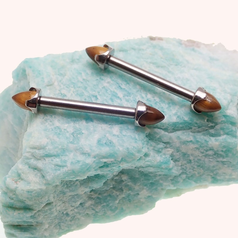 cute Cone tigers eye 14G Implant titanium internally threaded nipple bar rings Pure titanium tigers eye nipple industrial,barbell