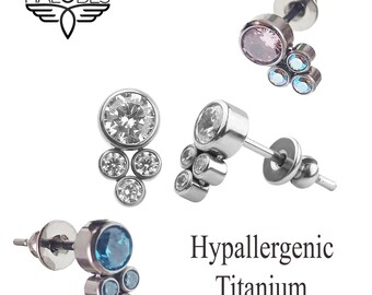 Implant grade Titanium earrings with CZ , 100% Hypoallergenic, Sensitive ear, 20g, sold in pair- ideal gift sensitive ears