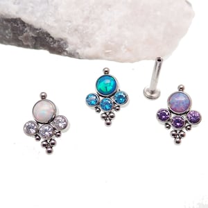 CZ & Opal Beaded Cluster Implant Titanium Flatback Piercing 18g, 16g, 14g