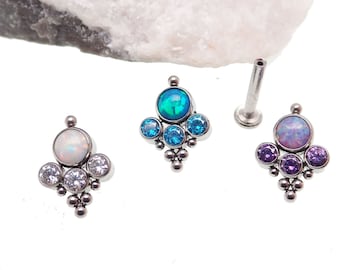 CZ & Opal Beaded Cluster Implant Titanium Flatback Piercing 18g, 16g, 14g