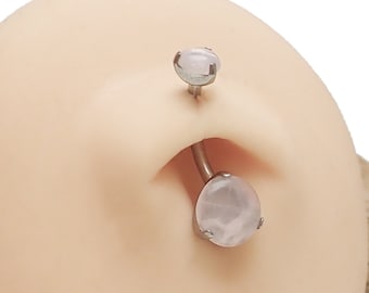 Pale Rose Quartz Natural Stone Implant Titanium Belly Piercing, 14g, hypoallergenic belly