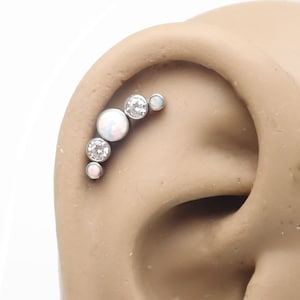 White Opal & Clear CZ Cluster Implant Titanium Flatback Piercing 18g, 16g, 14g
