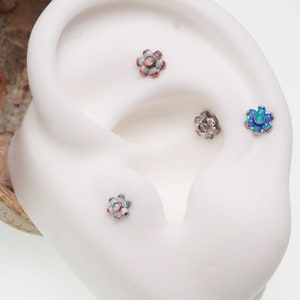 Implant Titane sans filetage, haut fleuri avec dos plat, ajustement instantané, piercing 20 g, 18 g, 16 g 14 g