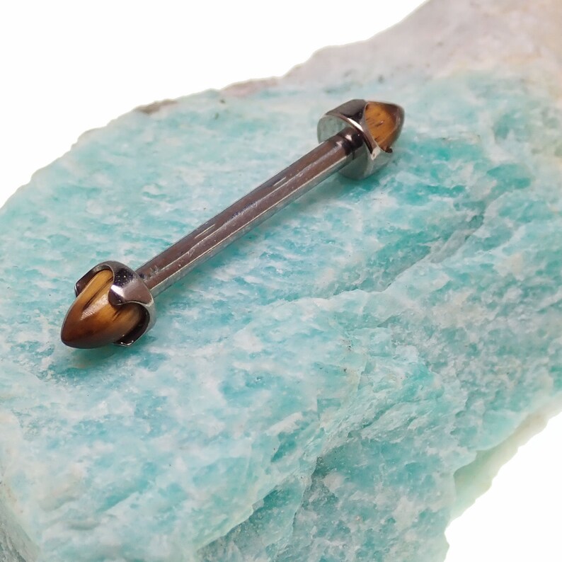 cute Cone tigers eye 14G Implant titanium internally threaded nipple bar rings Pure titanium tigers eye nipple industrial,barbell