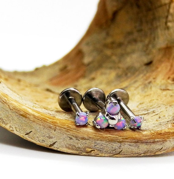 Real Opal Cartilage Earring Studs - 16g Surgical Steel, 4mm, 5 Colors Set, Helix/Conch Piercing