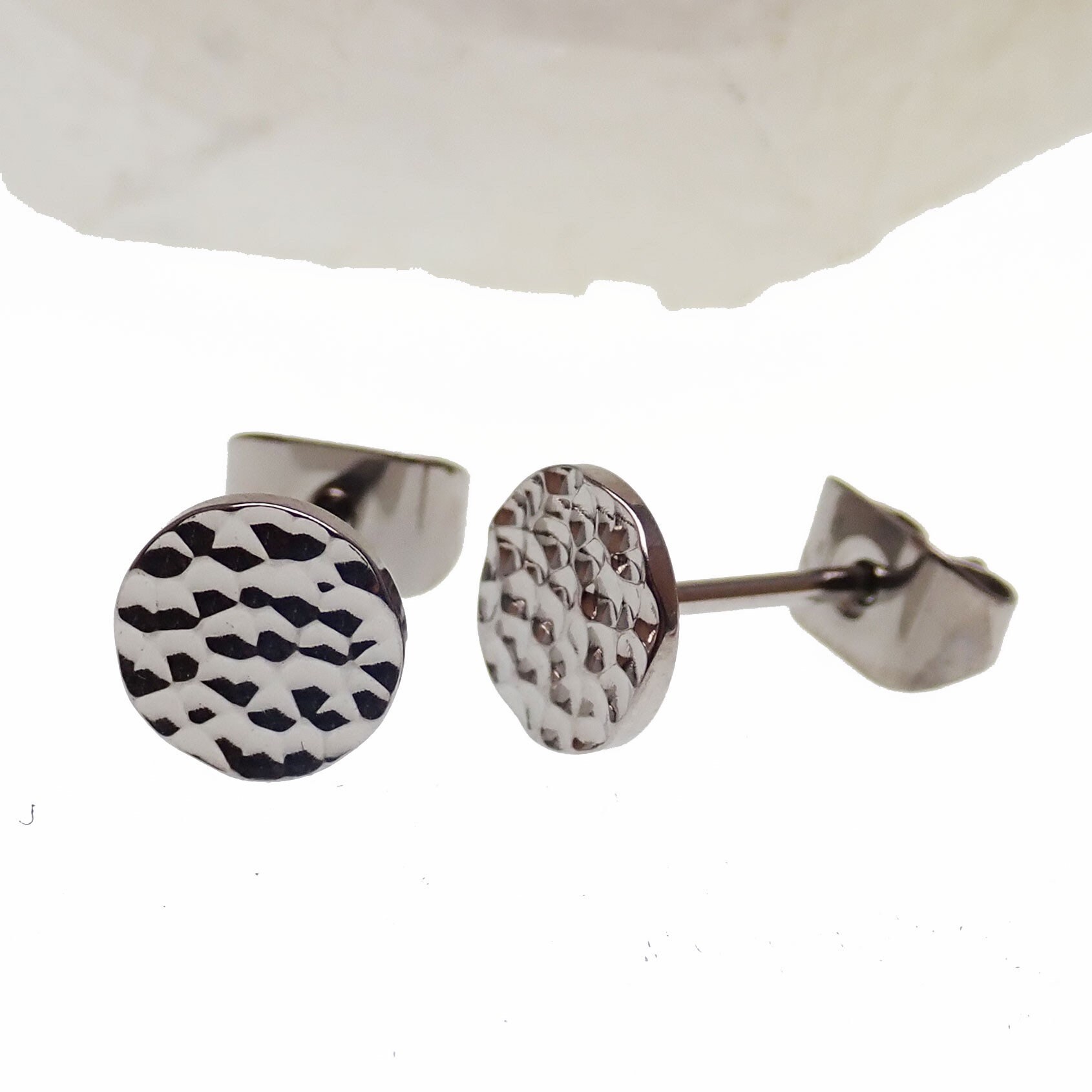 Long Hammered Blue Rectangle Titanium Earrings