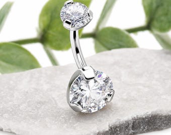 Implant Grade, Titanium Internally ,Threaded Prong Set (no glue) Belly Button Ring 6mm, 8mm, 10mm 12mm- .Clear Gem autoclave safe, 14g