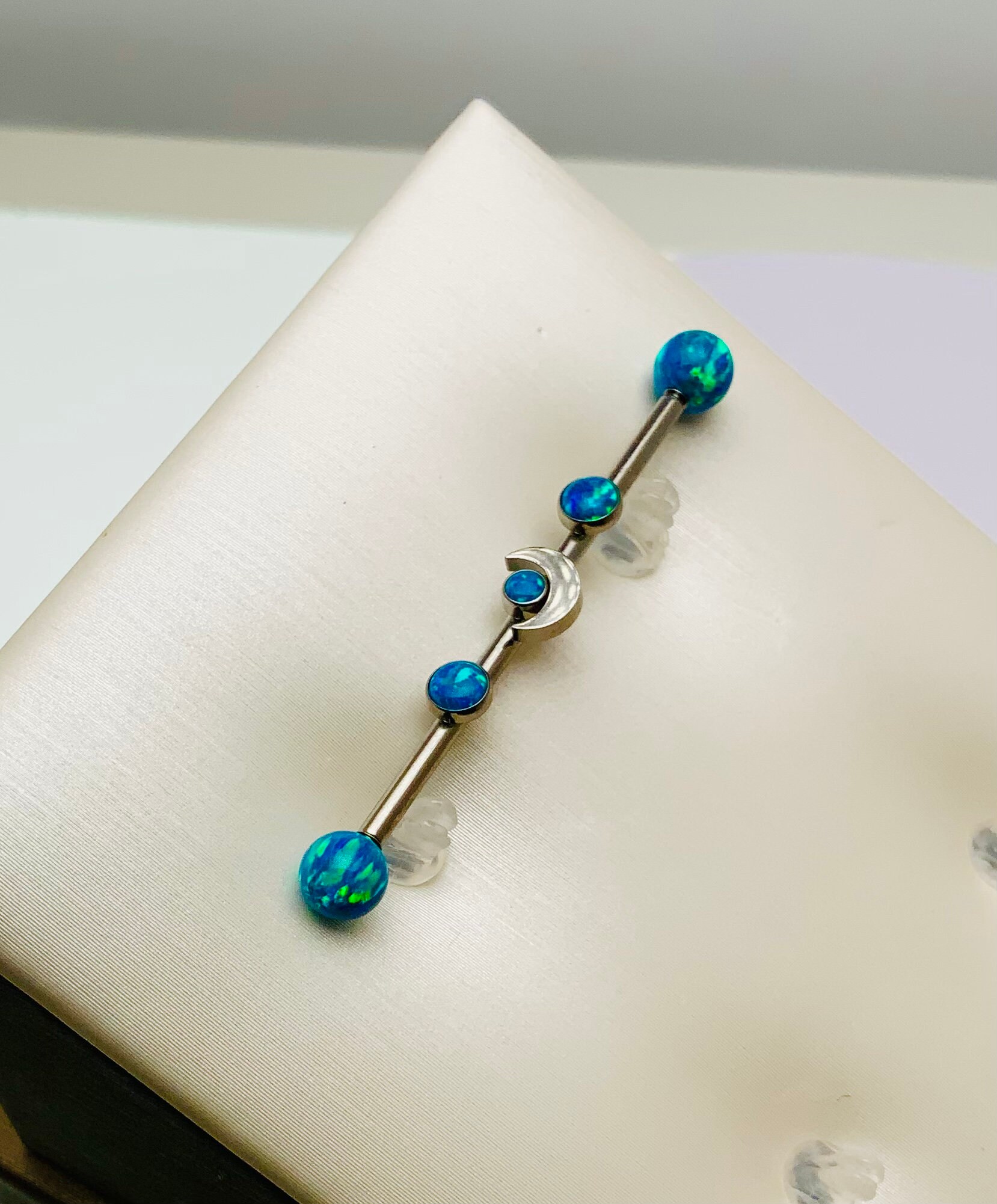 Implant Titanium & Opal Stone Barbell Industrial Piercing 14g 