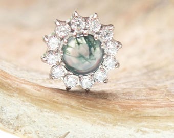 Moss Agate Piercing: Titanium Flatback, Tragus, Brosk (18g, 16g, 14g)