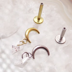 Rosca interna, implante de titânio, piercing com pingente de lua, hélice, cartilagem, plano, pinner, piercing corporal, 18g/16g/14g