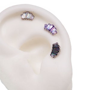 Baguette Cut CZ Implant Titanium Flatback Piercing 18g, 16g, 14g