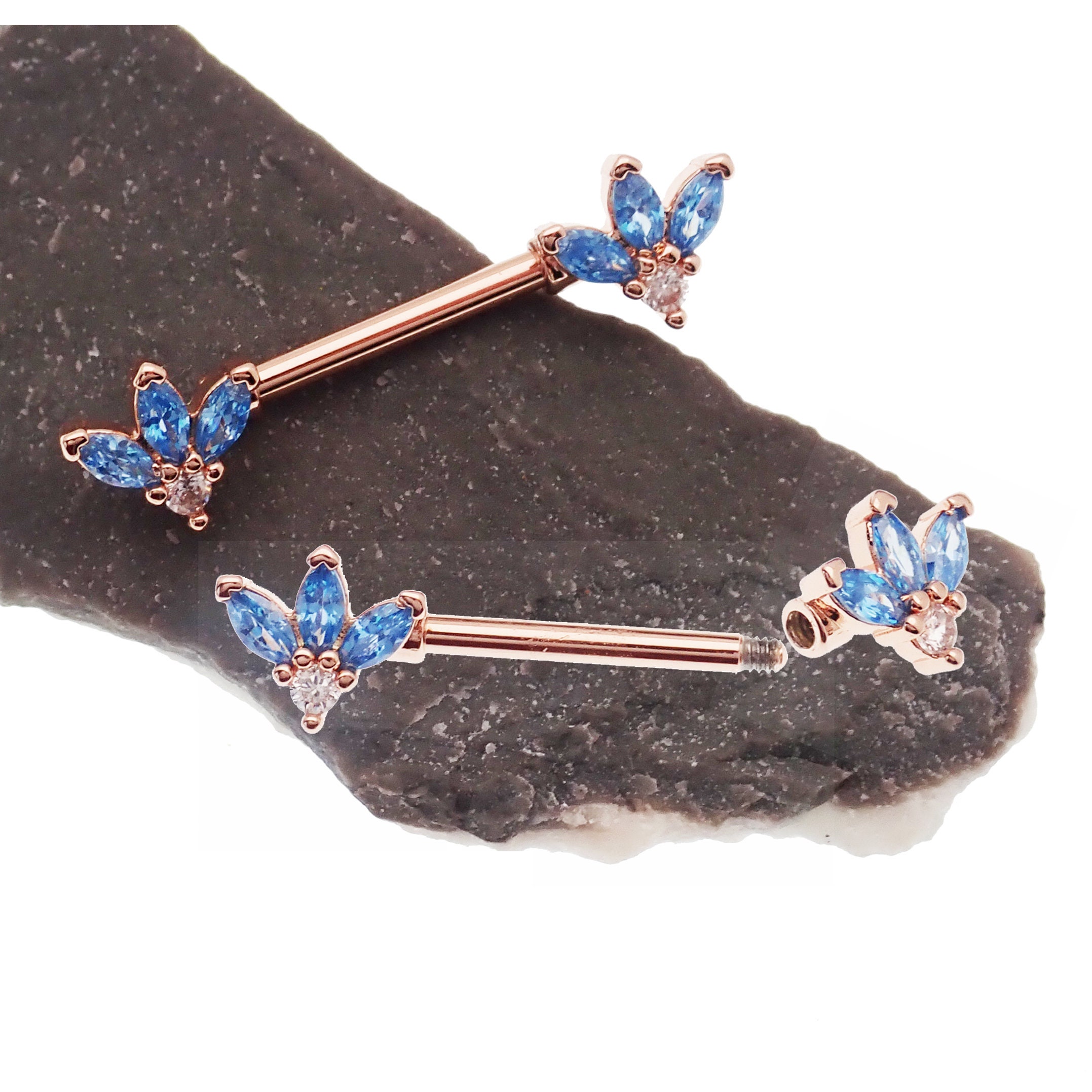 14g Pretty Nipple Rings Blue Clear CZ rose Gold Dipped Surgical Steel Barbell Nipple Piercing 12mm 14mm 16mm 18mm 20mm Etsy