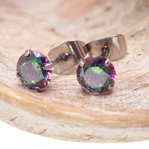 Pair of VM Stone 4mm, 5mm Implant Titanium Hypoallergenic Earrings - For Sensitive Ears
