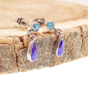 Implant grade Titanium Sleepy Lavender fire opal aqua CZ earrings ,Sensitive ear, pair, hypoallergenic dangle earrings ,non tarnish