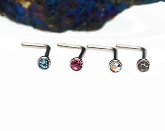 4 Stück Set flache Nasenpiercing Ohrstecker-Zierliche Nasenpiercing Ring -Gem Stud Nasenring - Nasenstecker -Nasenring -20g gauge-L BEND Nasenstecker