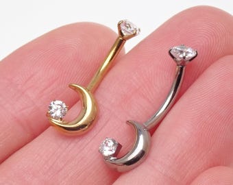 Implantatkvalitet titan, invändigt gängad månnavelring 10 mm/12 mm - klar ädelsten, autoklavsäker, 14 g