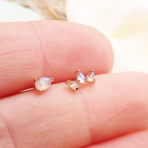 14K threadless Push Pin Natural Moonstone Stone flat back  titanium piercing ,ideal for lip, ear, tragus, conch, philtrum, nose, helix, flat