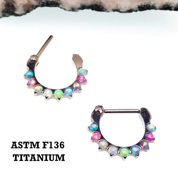 Pastel-Color Opal 10mm Sun Titanium Clicker · Septum/Daith/Helix · 16g