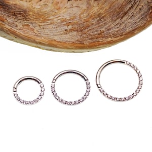 surgical steel forward facing crystal Hinged Segment Ring with Inlaid Crystal Gems 16g 6mm,8mm or 10mm, Helix, septum, smiley, daith clicker