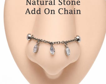 Cadena de titanio con piedras naturales para implantes - Ágata musgosa/Piedra lunar: Cadena para la nariz, fosa nasal, concha, puente nasal, hélix.