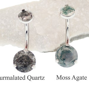 Tourmalinated Quartz- Implant Titanium Belly Piercing- Internally threaded 14g 10mm, Natural Stone, hypoallergenic