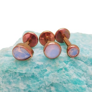 Opalite 3-Set Teardrop Rose-Gold-Anodized Push Fit Implant Titanium Flatback Piercing 20g, 18g, 16g, 14g