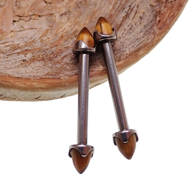 cute Cone tigers eye 14G Implant titanium internally threaded nipple bar rings Pure titanium tigers eye nipple industrial,barbell