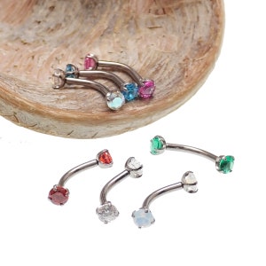 Implant Titanium push fit CZ curve barbell Piercing, 18g, 16g, 14g, helix, cartilage, rook, brow ,belly piercing 3mm CZ