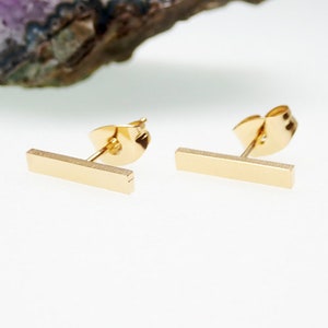 T-Bar Minimalist Flat Bar Stud Stainless Steel Pair of Earrings ( Steel, Gold, Rose Gold )