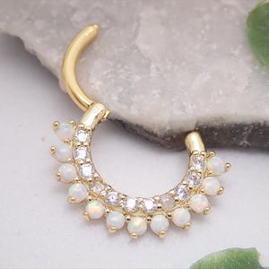 Opale 16 g et septum clicker CZ, anneau daith, piercing hélice, piercing cerceau d'éternité, argent, or, or rose trempé, nouvelles couleurs d'opale ajoutées....