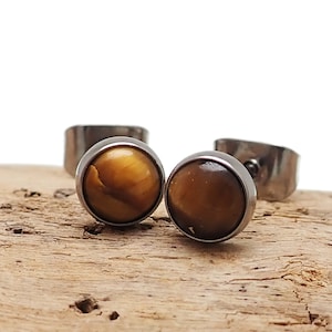Pair of Tiger's Eye 5mm Hypoallergenic Implant Titanium Earrings - For Sensitive Ears