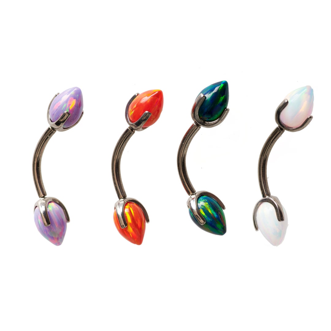 16g Titanium Bullet Opal Curve Piercing, PUSH FIT, Hypoallergenic, Brow ...