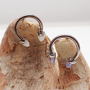 implant en titane, 18 g ou 16 g, 3 mm, pointe opale, anneau en fer à cheval (daith, lèvre, cartilage, septum, oreilles)